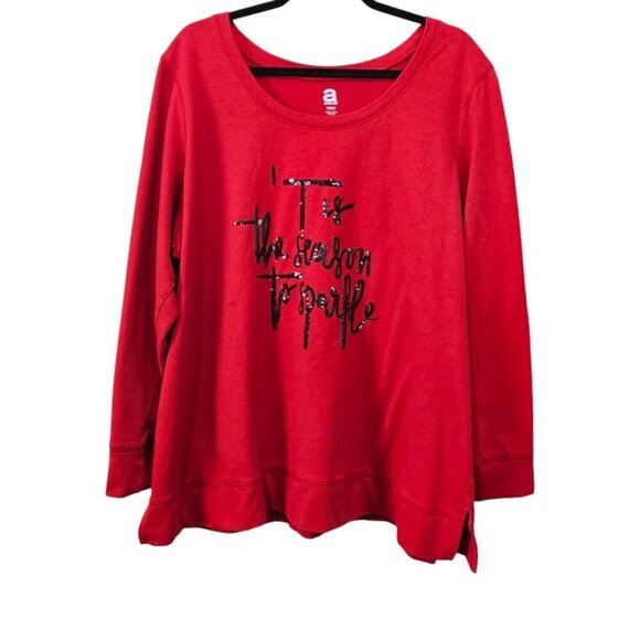 🏆Avenue Tis The Season To Sparkle Sequins Red Holiday Top - Picture 1 of 6